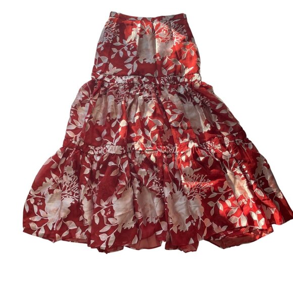 NWT Anthropologie Hutch Red Motif Floral Tiered Maxi Skirt Boho SZ M - Picture 2 of 8